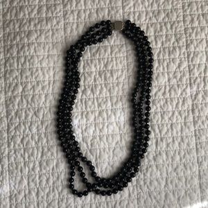 Vintage Sterling silver clasp black pearl like necklace